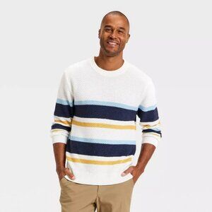 Goodfellow Cream Gold & Navy Textured Knit Crewneck Sweater -- Men's XXL 50/52